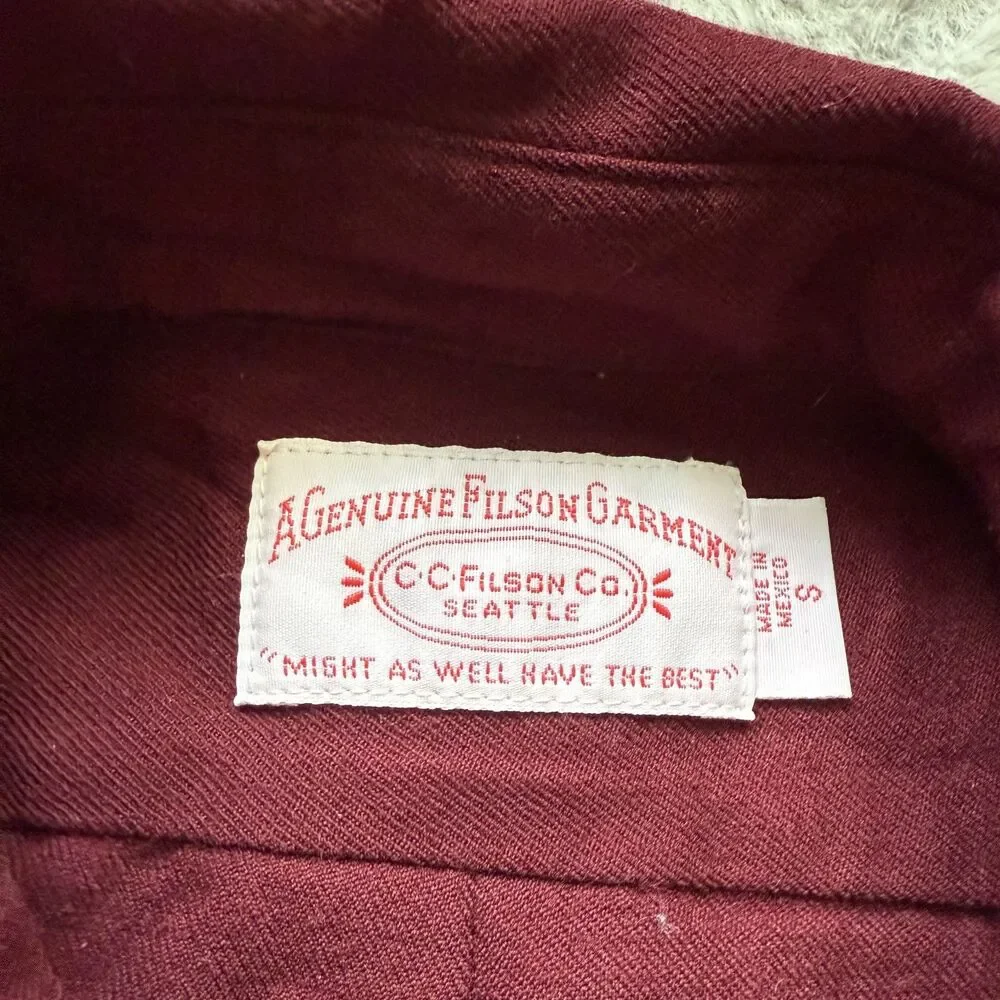 FILSON 100% WOOL RED BURGUNDY BUTTON UP LONG SLEEVE SHIRT SMALL